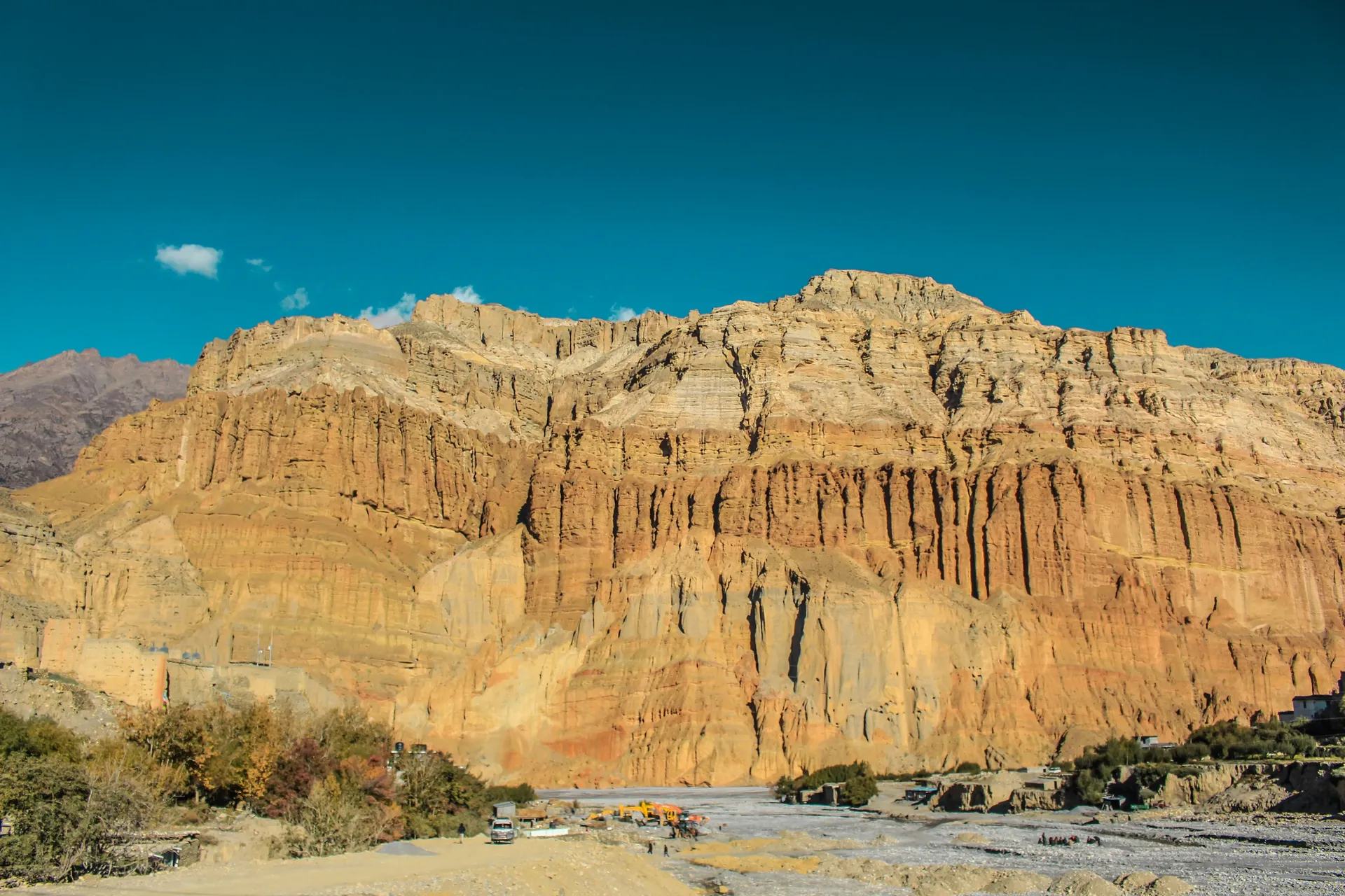 Dramatic ochre canyon cliffs, Upper Mustang